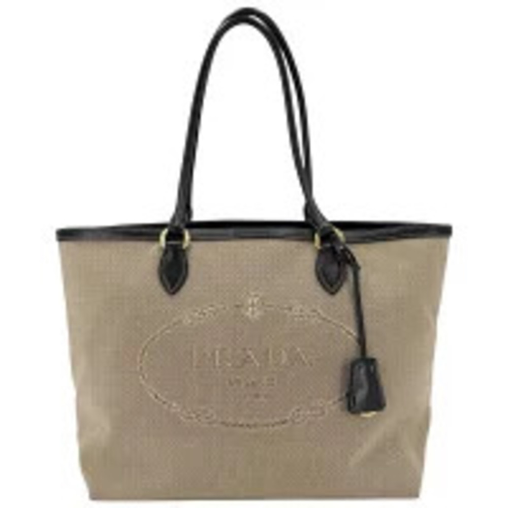 Prada handbag tote bag shoulder canvas leather beige black